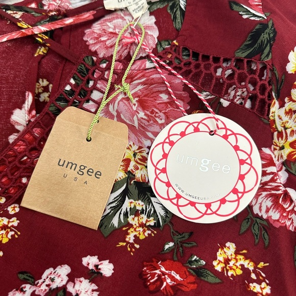 Umgee USA Burgundy Floral Boho Mini Dress – Size Small NWT - Picture 8 of 13